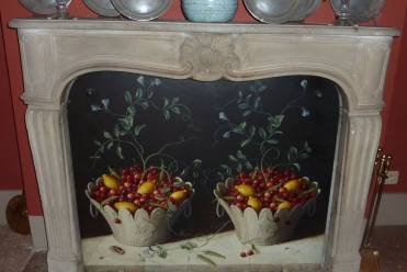 Stone Baskets with Cherries, Oil on Board