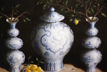 Blue and White Pots II, Oil on Board